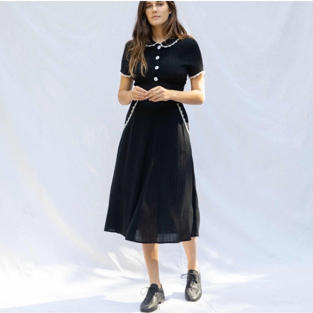 Christy Dawn Black Midi Dress with White Trim - Picture 3 of 13